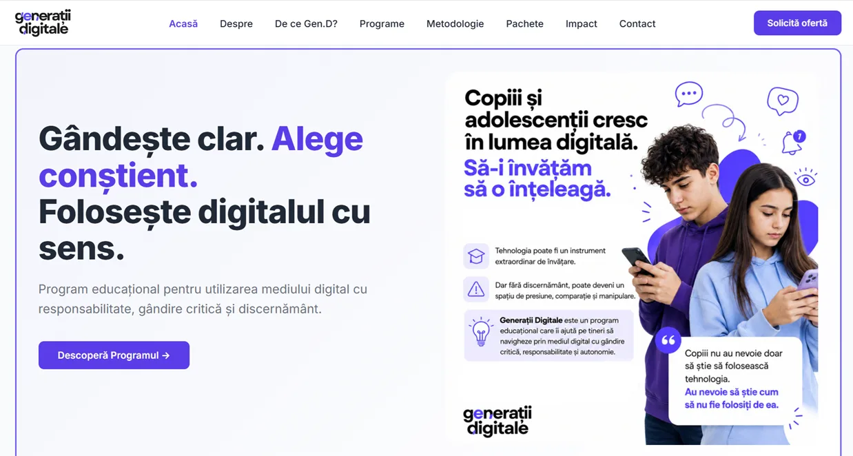 Captură de ecran website Generații Digitale